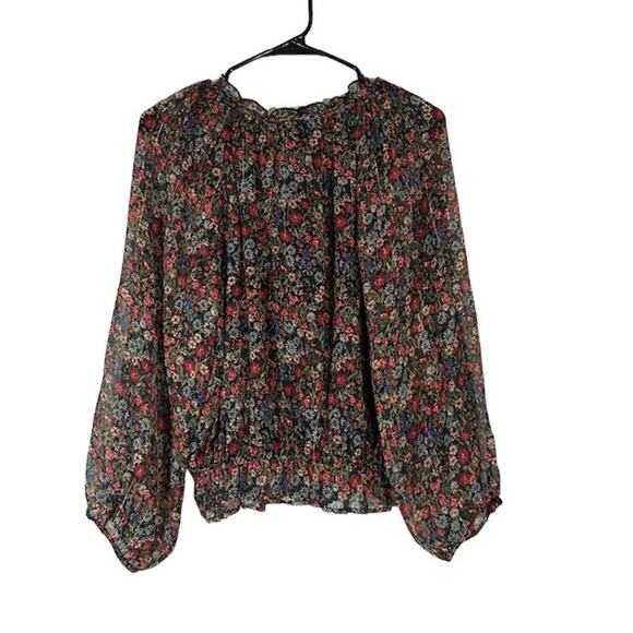 Lucky Brand Brown Floral Lace Up Front Tassel Boho Stylish Blouse Women Sz S - Picture 2 of 10